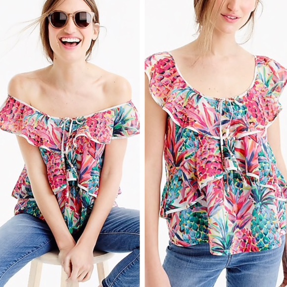 J. Crew • Ruffle Top In Ratti Painted Pineapple - Picture 1 of 7